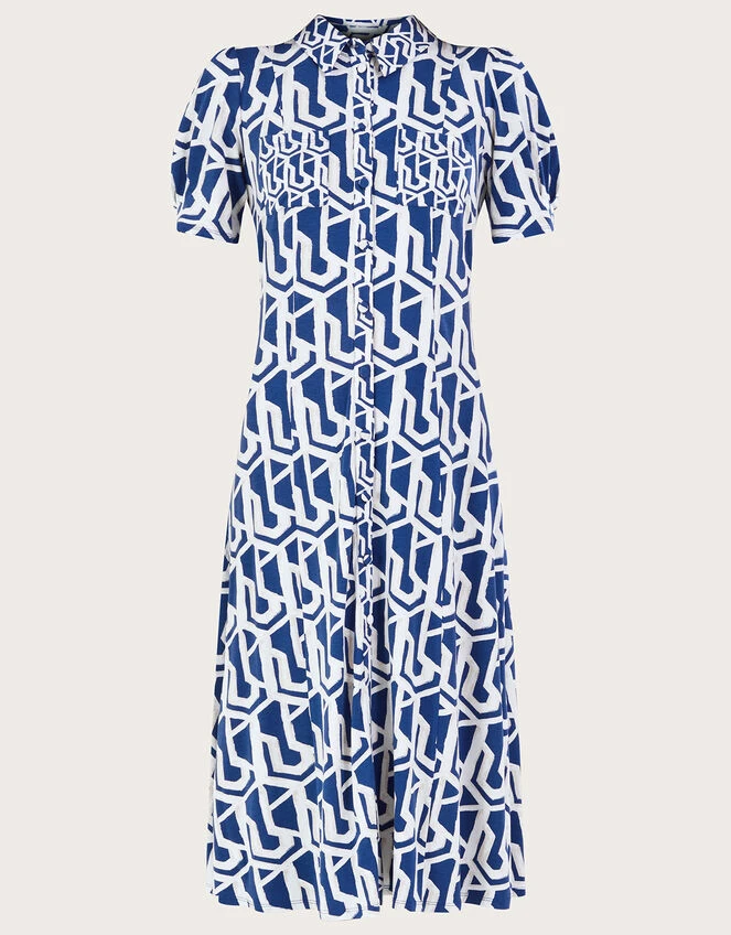 MONSOON Rizzoli Geometric Print Shirt Dress Blue 7 MONSOON Rizzoli Geometric Print Shirt Dress Blue - Image 5