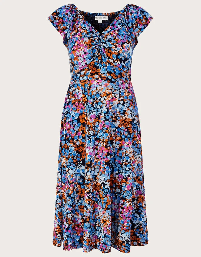 MONSOON Twist Detail Ditsy Print Jersey Dress Blue 7 MONSOON Twist Detail Ditsy Print Jersey Dress Blue - Image 5