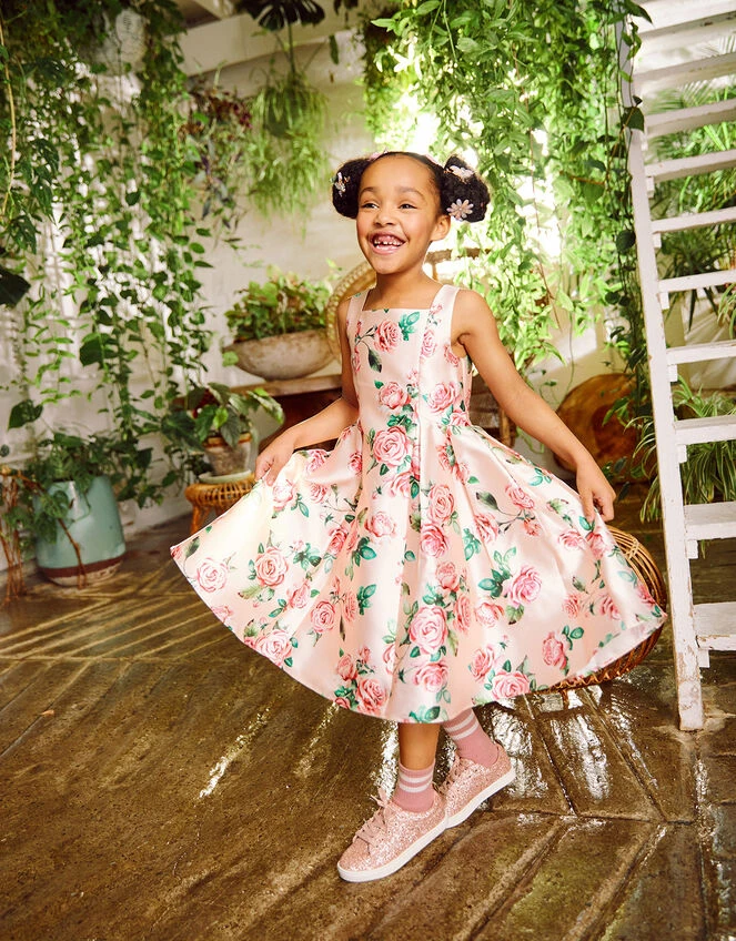 MONSOON Rose Print Duchess Twill Dress Pink 4 MONSOON Rose Print Duchess Twill Dress Pink - Image 2