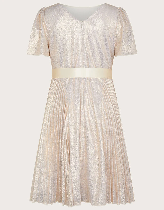 MONSOON Rya Foil Pleated Dress Gold 5 MONSOON Rya Foil Pleated Dress Gold - Image 3