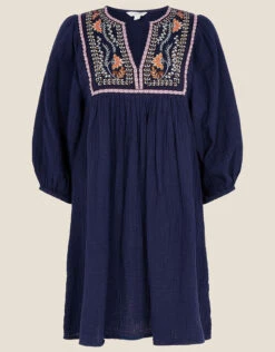 MONSOON Double Faced Embellished Smock Dress In Sustainable Cotton Blue -Amour Fashion 03 34058861 4