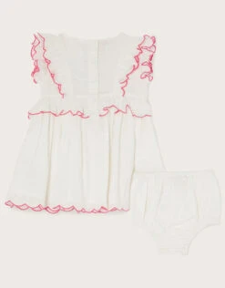 MONSOON Newborn Embroidered Dress And Briefs Set Ivory -Amour Fashion 03 51218626 3