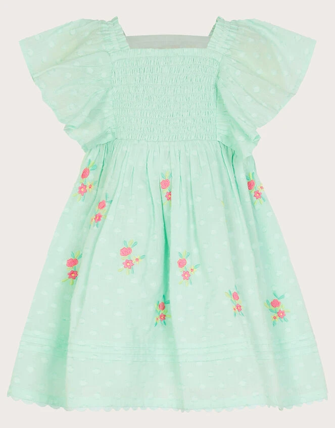 MONSOON Baby Dobby Embroidered Floral Dress Blue 4 MONSOON Baby Dobby Embroidered Floral Dress Blue - Image 2