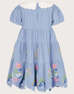 MONSOON Boutique Scallop Collar Embroidered Chambray Dress Blue -Amour Fashion 03 51325502 3