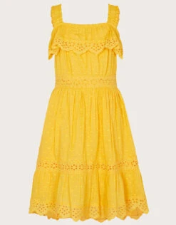 MONSOON Broderie Trim Strappy Dobby Dress Yellow -Amour Fashion 03 51326858 3