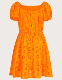 MONSOON Broderie Puff Sleeve Dress Orange -Amour Fashion 03 51630530 3