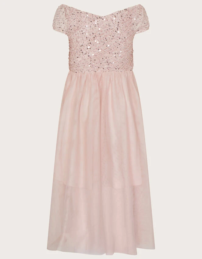 MONSOON Abigail Sequin Bardot Prom Dress Pink 5 MONSOON Abigail Sequin Bardot Prom Dress Pink - Image 3