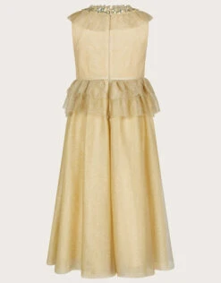 MONSOON Land Of Wonder Alexandra Mesh Ruffle Maxi Dress Gold -Amour Fashion 03 51832532 3