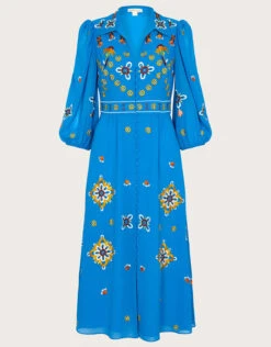 MONSOON Blair Embroidered Shirt Dress In Recycled Polyester Blue -Amour Fashion 03 54085502 4