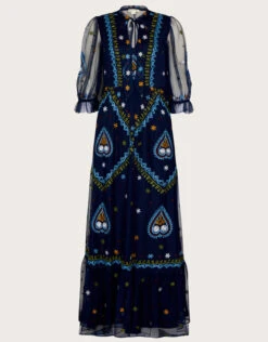 MONSOON Tracey Embroidered Maxi Dress In Recycled Polyester Blue -Amour Fashion 03 54087661 4