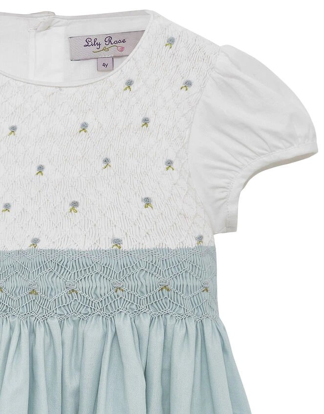Trotters Rose Hand Smocked Dress Blue 6 Trotters Rose Hand Smocked Dress Blue - Image 4