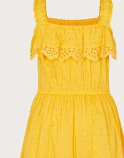 MONSOON Broderie Trim Strappy Dobby Dress Yellow -Amour Fashion 04 51326858 4