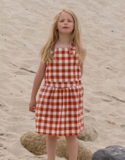 Little Green Radicals Check Print Pinafore Dress Red -Amour Fashion 04 51329614 4