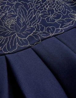 Floral Embroidered Scuba Dress Blue -Amour Fashion 04 51815606 4