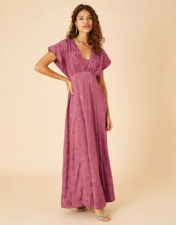 Amour Fashion 28 MONSOON Donna Satin Jacquard Maxi Dress Pink