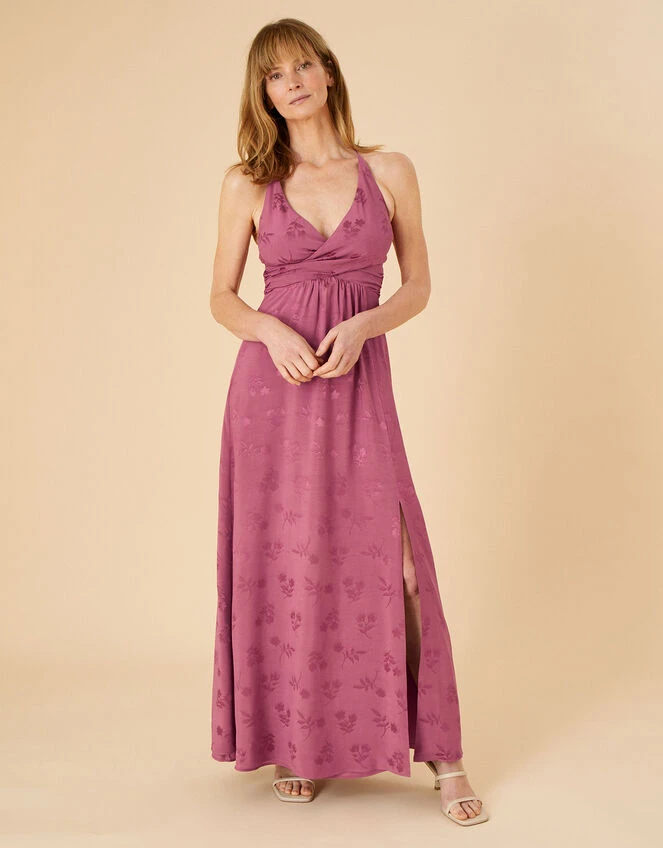 MONSOON Annie Satin Jacquard Maxi Dress Pink 3 MONSOON Annie Satin Jacquard Maxi Dress Pink