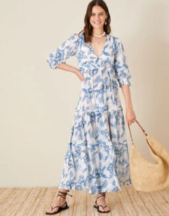MONSOON Roxanna Floral Tiered Maxi Dress Blue -Amour Fashion 21 24464002 1
