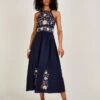 MONSOON Leah Embroidered Midi Dress In Linen Blend Blue -Amour Fashion 21 34072461 1