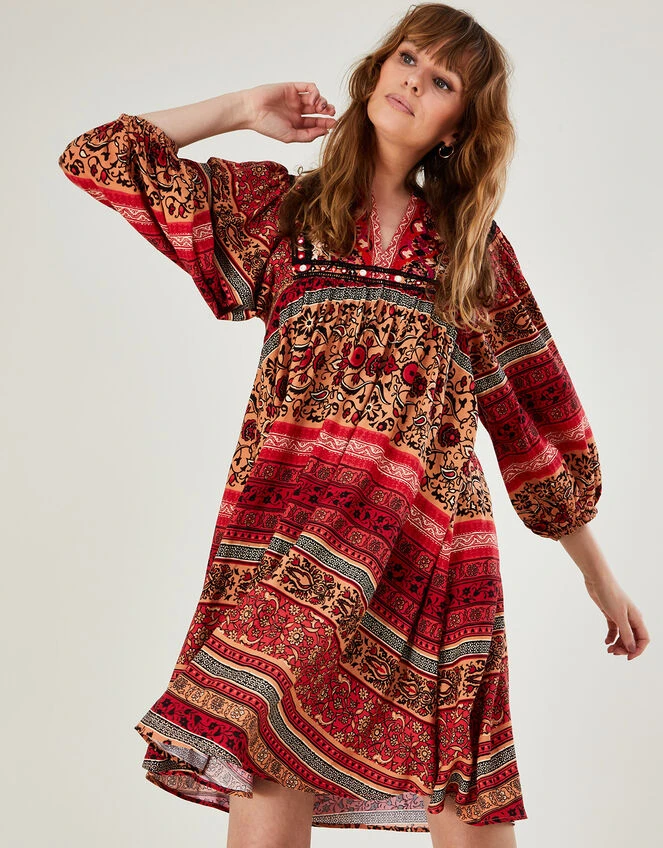 MONSOON Premium Smock Heritage Print Embroidered Dress Orange 3 MONSOON Premium Smock Heritage Print Embroidered Dress Orange