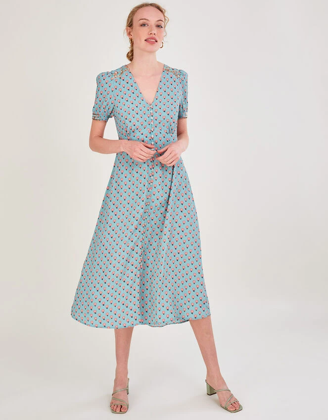 MONSOON Emery Embellished Print Dress Blue 3 MONSOON Emery Embellished Print Dress Blue