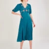 MONSOON Juliette Embroidered Jacquard Midi Dress In Recycled Polyester Teal -Amour Fashion 21 34102379 1