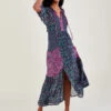 MONSOON Artisan Bloom Print Short Sleeve Midi Dress Blue -Amour Fashion 21 34105102 1