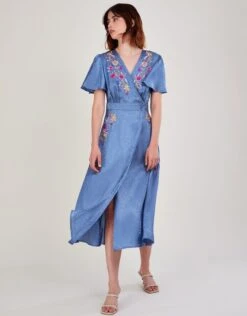 Amour Fashion 24 MONSOON Elizabeth Embroidered Jacquard Dress Blue