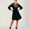 MONSOON Velvet Embroidered Paisley Paget Dress Green -Amour Fashion 21 34120207 1