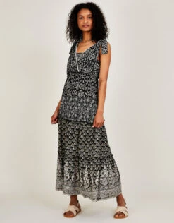 MONSOON Stitch Detail Jersey Maxi Dress In Sustainable Cotton Black