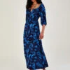 MONSOON Bardot Leaf Print Jersey Maxi Dress Blue -Amour Fashion 21 34165802 1