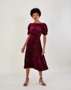 MONSOON Kaitlin Star Nailhead Midi Dress Red