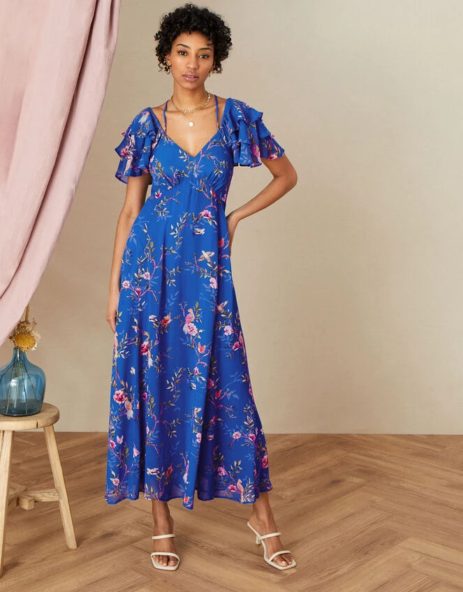 MONSOON Berrie Midi Dress In Sustainable Viscose Blue 3 MONSOON Berrie Midi Dress In Sustainable Viscose Blue
