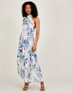 MONSOON Vivienna Halter Midi Dress In Sustainable Viscose Ivory