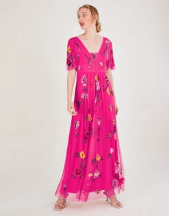 Amour Fashion 26 MONSOON Faye Embellished Maxi Dress In Recycled Polyester Pink