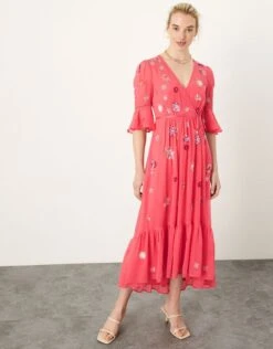 MONSOON Aimee Embellished Wrap Dress In Recycled Polyester Orange -Amour Fashion 21 34320886 1