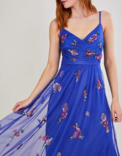 MONSOON Emma Embellished Midi Dress In Recycled Polyester Blue