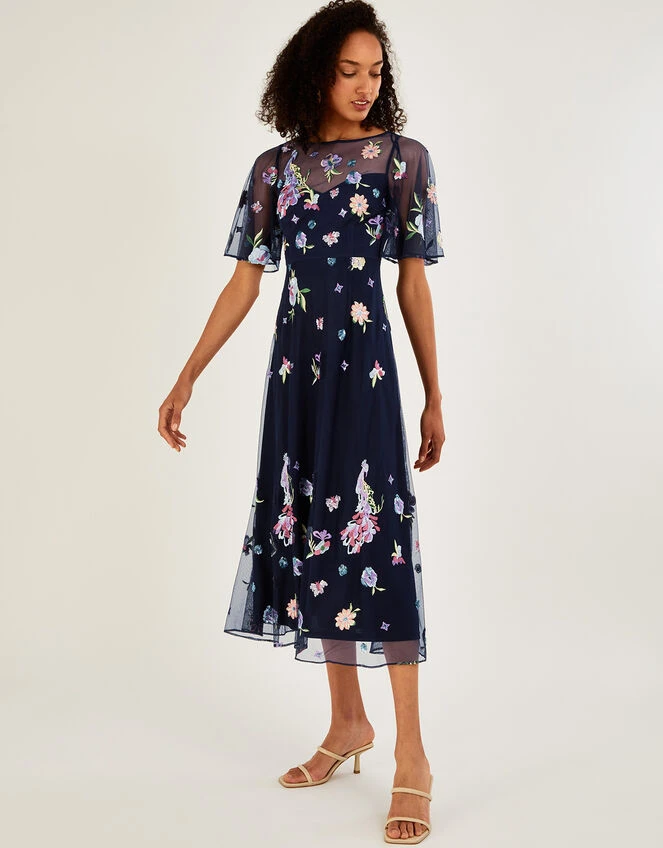 MONSOON Paula Embellished Midi Dress In Recycled Polyester Blue 3 MONSOON Paula Embellished Midi Dress In Recycled Polyester Blue