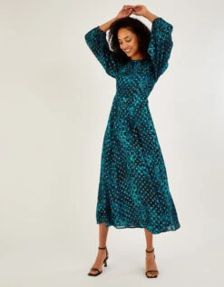 Amour Fashion 32 MONSOON Leonella Animal Print Midi Dress In Sustainable Viscose Teal