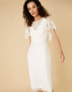 MONSOON Audrey Embellished Cape Bridal Midi Dress Ivory