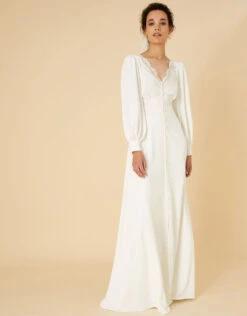 MONSOON Cecilia Long Sleeve Bridal Lace Dress Ivory