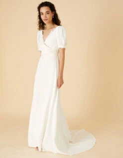 MONSOON Sabrina Lace Wrap Crepe Bridal Dress Ivory