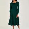 MONSOON Pleat Trim Slash Neck Midi Dress Green -Amour Fashion 21 34631816 1