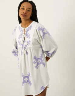 MONSOON Premium Embroidered Smock Dress With Sustainable Cotton White -Amour Fashion 21 34734513 1
