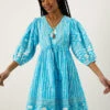 MONSOON Ikat Spot Print Smock Dress In Sustainable Cotton Blue -Amour Fashion 21 34735002 1