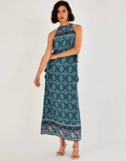 MONSOON Geometric Tile Print Halter Maxi Dress Teal -Amour Fashion 21 34736179 1