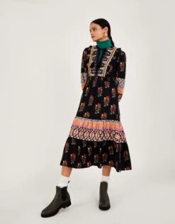 MONSOON Print Heritage Embroidered Heritage Smock Dress Black -Amour Fashion 21 54004401 1