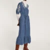 MONSOON Embroidered Denim Midi V-Neck Dress Blue -Amour Fashion 21 54005839 1