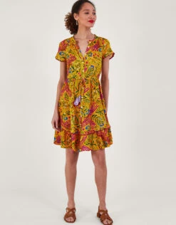MONSOON Floral And Palm Print Dress In LENZING™ ECOVERO™ Yellow -Amour Fashion 21 54020514 1