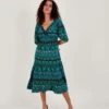 MONSOON Tiered Leaf Print Midi Jersey Dress With Sustainable Cotton Green -Amour Fashion 21 54070807 1