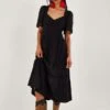 MONSOON Broderie Trim Midi Dress Black